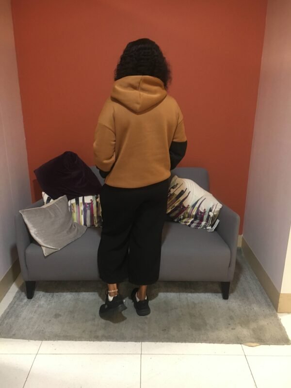 Brown & Black Colour Block Hoodie with Ankara “LOVE” Appliqué