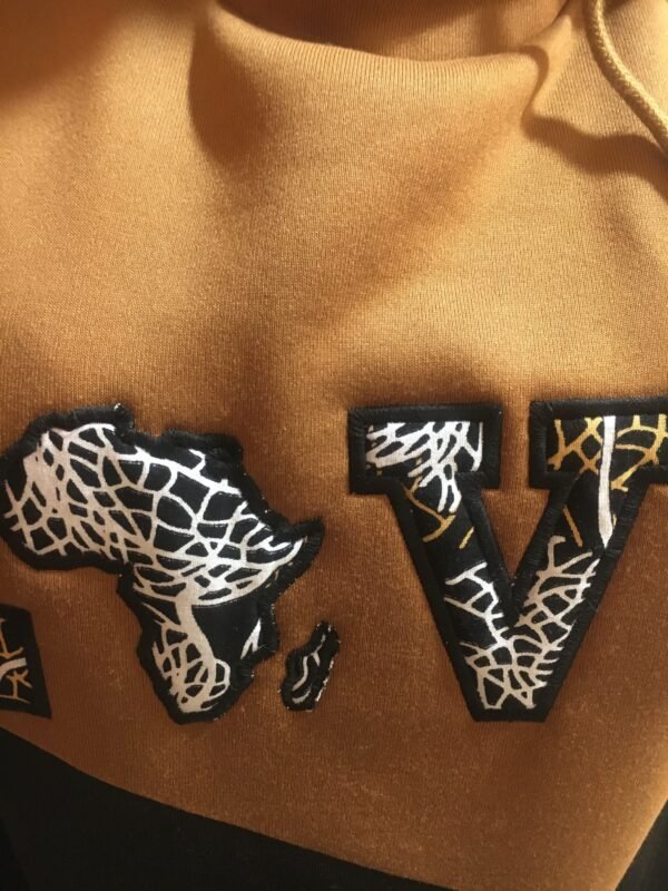 Brown & Black Colour Block Hoodie with Ankara “LOVE” Appliqué