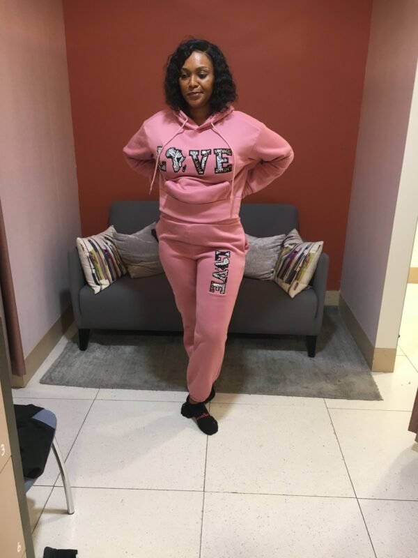 "LOVE Africa" Ankara Appliqué Hoodie Set – Rose Pink